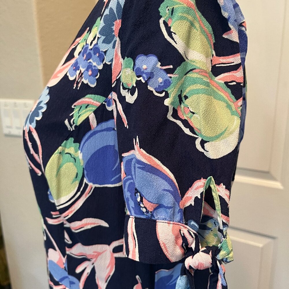 Talbots dress, navy blue with vibrant floral pattern, size 4 - Picture 4 of 6